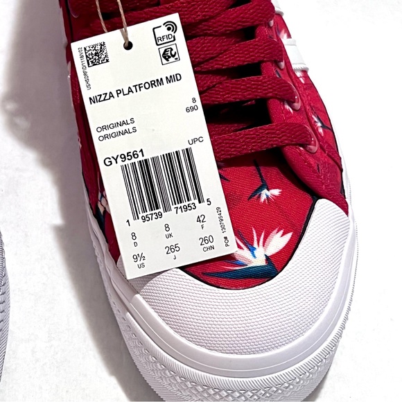 Adidas x Thebe Magugu Nizza Platform Mid Sneakers Size 9.5 Power Red/White/Black - Picture 13 of 15